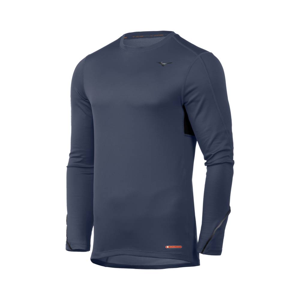 Panske Base Layer Mizuno Breath Thermo® Long Sleeve Indigo/Čierne Vypredaj GKIM82476